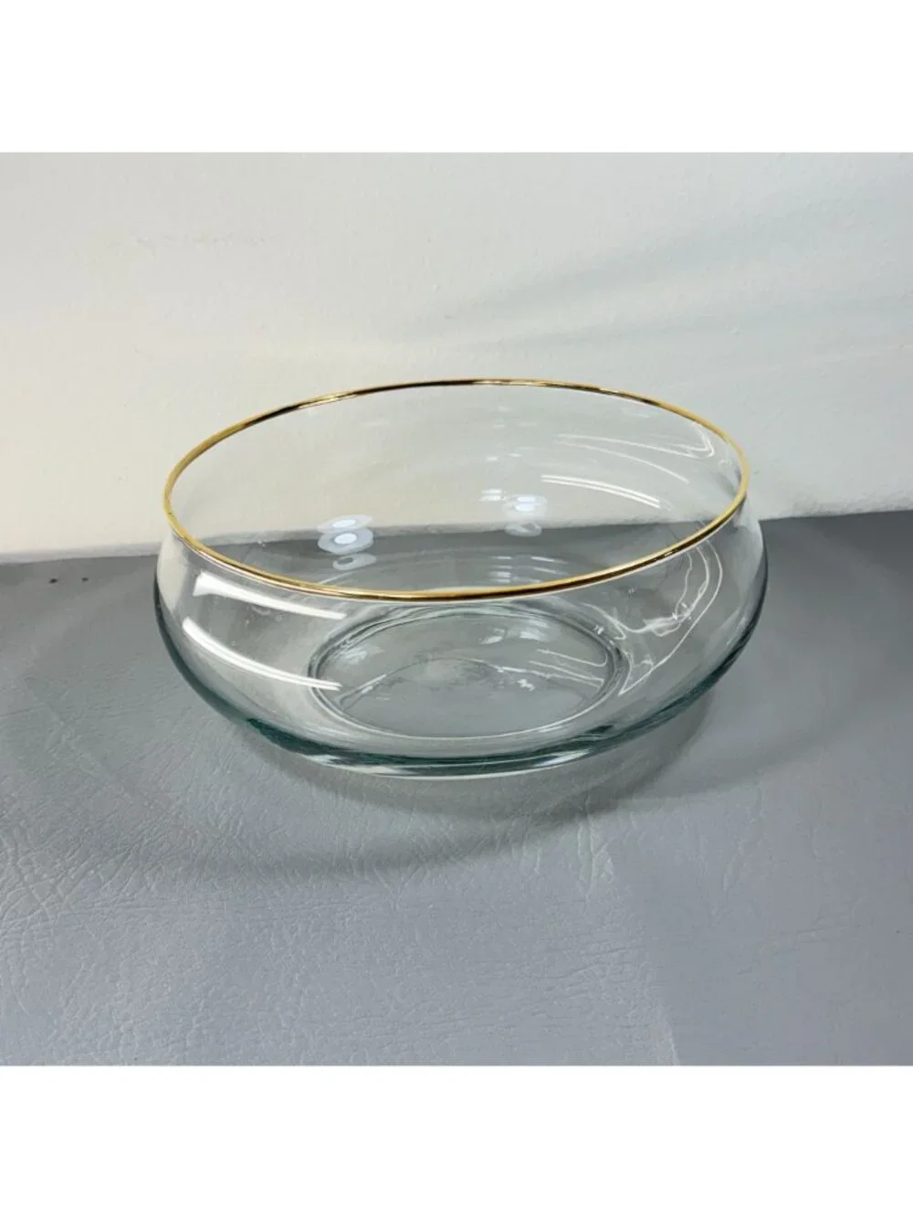 Mid Century Modern Gold Rim Glass Salad Bowl Centerpiece Decor